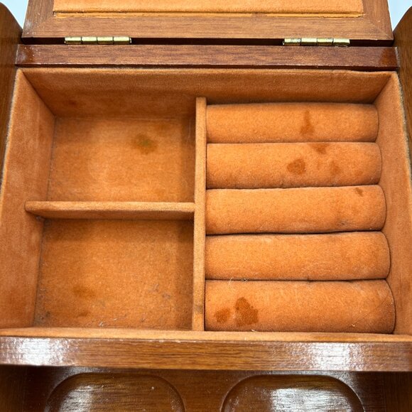 Vintage MCM Gentleman's Dresser Valet Wood Vanity Box Jewelry Storage Tray Caddy - Picture 12 of 15
